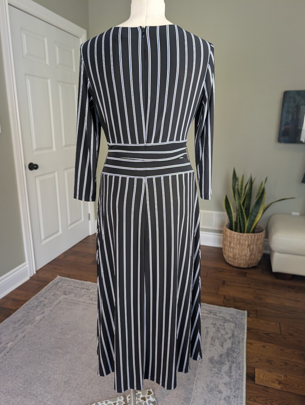 Lauren Ralph Lauren Black White Dress Pinstripe Midi Office Siren Classic Size 8 - Picture 4 of 17
